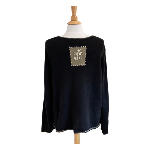 Coldwater Creek Ramie & Cotton Blend Black Patchwork Fall Leaves Cardigan 2X - Picture 4 of 12